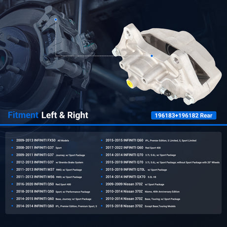 Rear Brake Caliper for 2009-2018 Nissan 370Z, 2008-2022 Infiniti