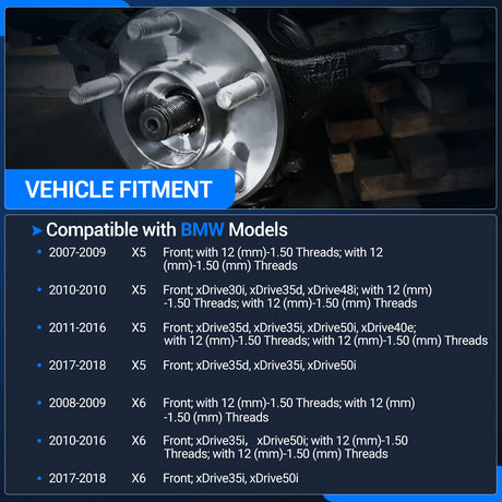 2Pcs 513305 Front Wheel Bearing & Hub Assembly for 2007-2018 BMW X5, 2008-2018 BMW X6