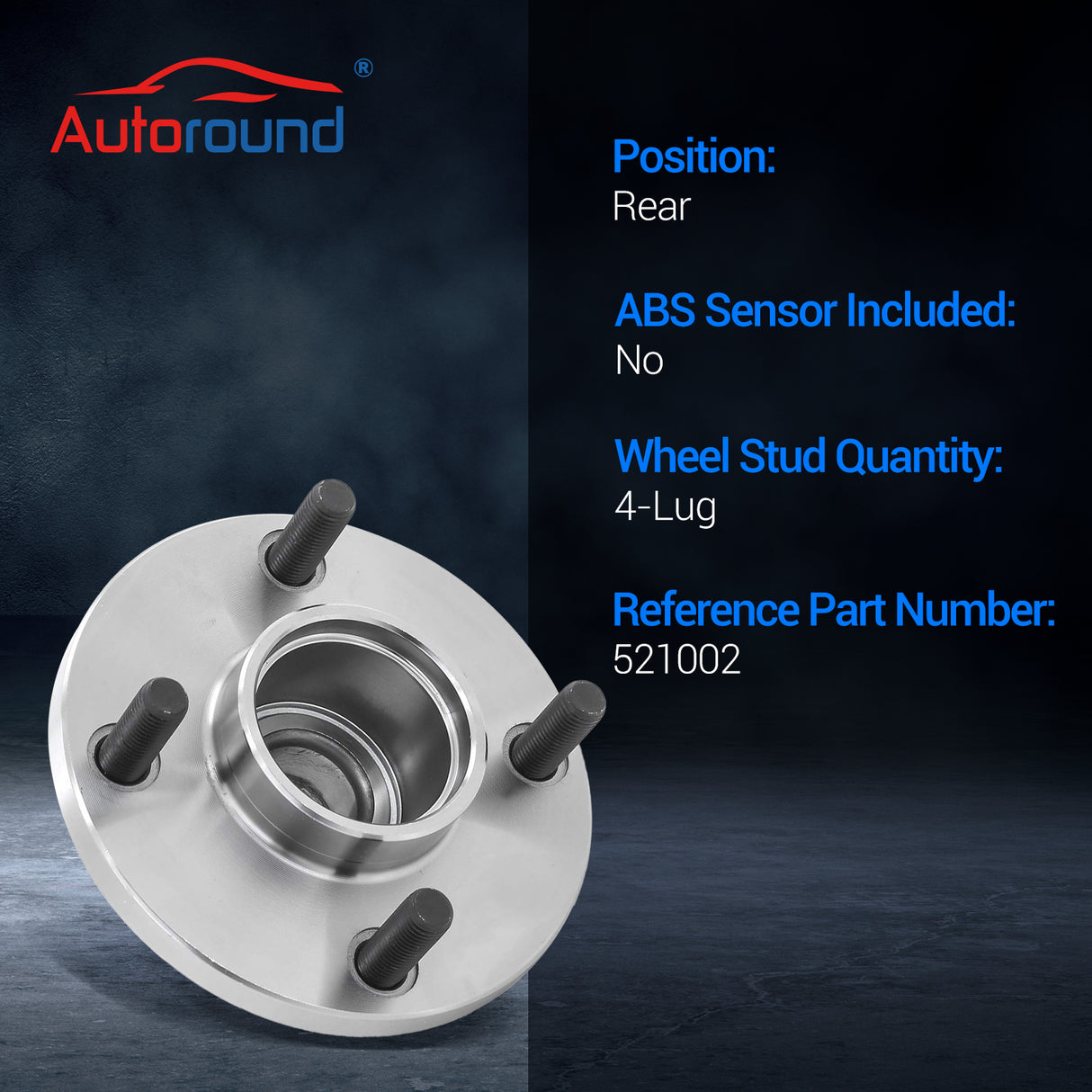 2PCs 521002 Rear Wheel Bearing & Hub Assembly for 2000-2009 Ford Focus (Rear Disc, 4 Lugs)