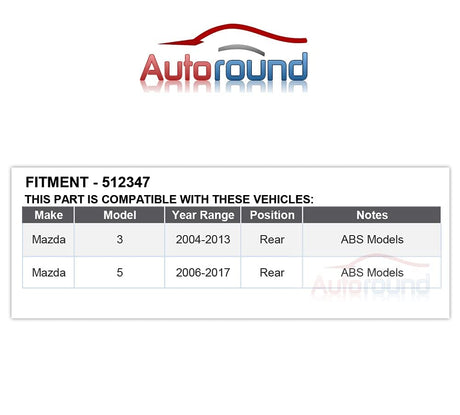 Rear Wheel Hub Bearing Assembly for 2004-2013 Mazda 3, 2006-2017 Mazda 5