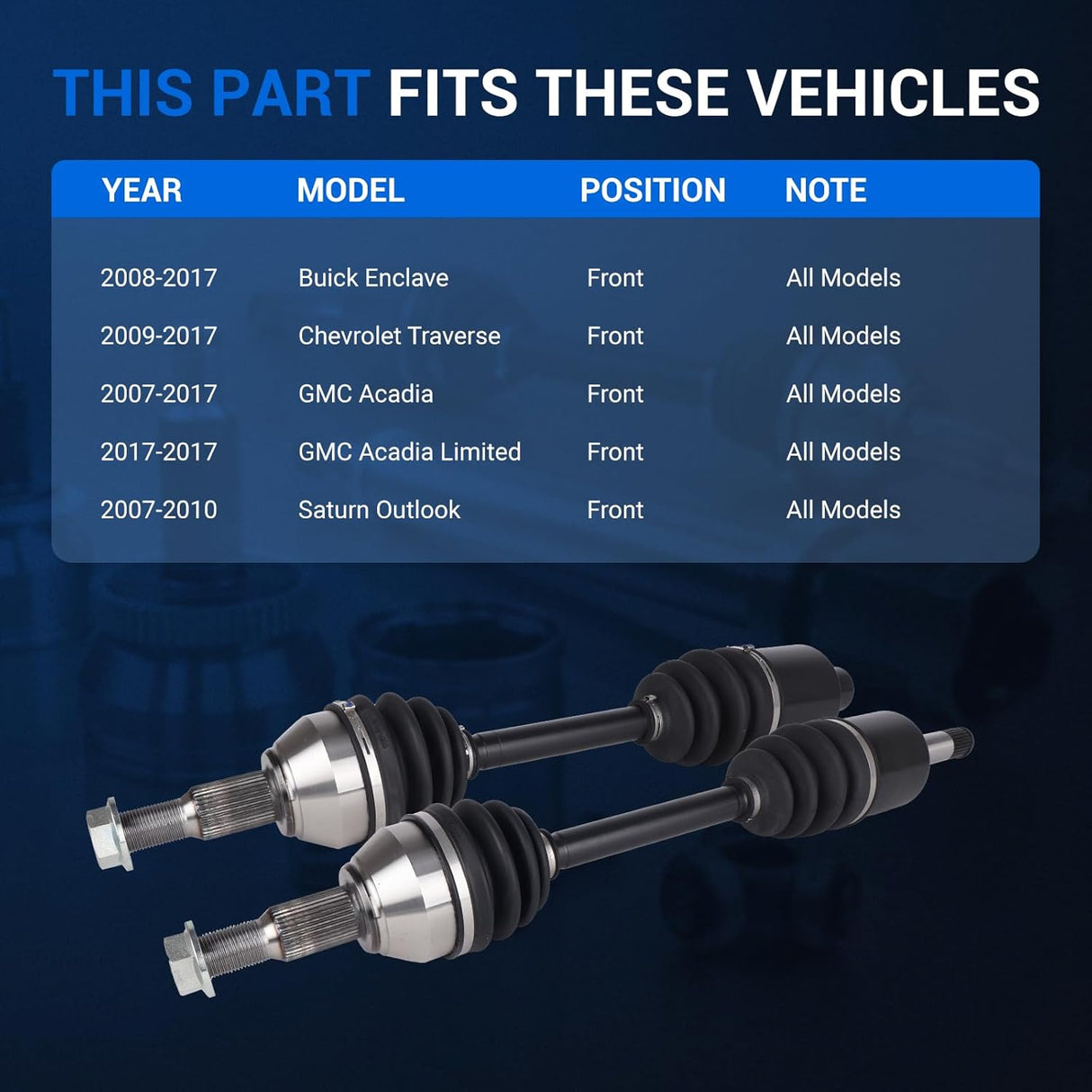2Pcs Front CV Axle Shaft Assembly for 08-17 Buick, 09-17 Chevy, 07-17 GMC, 07-10 Saturn