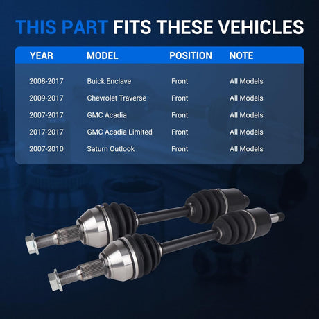 2Pcs Front CV Axle Shaft Assembly for 08-17 Buick, 09-17 Chevy, 07-17 GMC, 07-10 Saturn