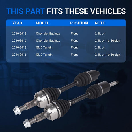 2Pcs Front CV Axle Shaft Assembly for 2010-2016 Chevy Equinox & GMC Terrain