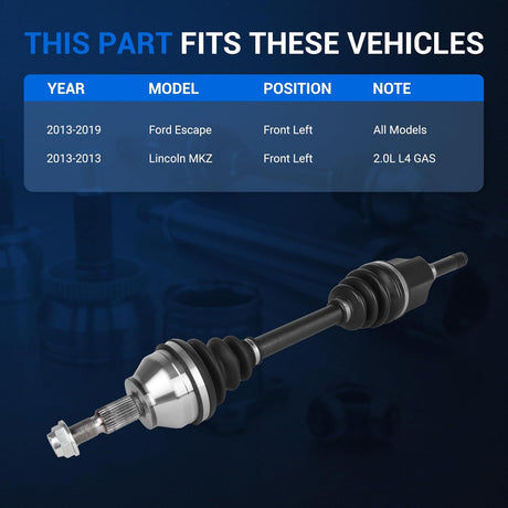 Front Left Driver Side CV Axle Shaft Assembly for 2013-2019 Ford Escape & 2013 Lincoln MKZ