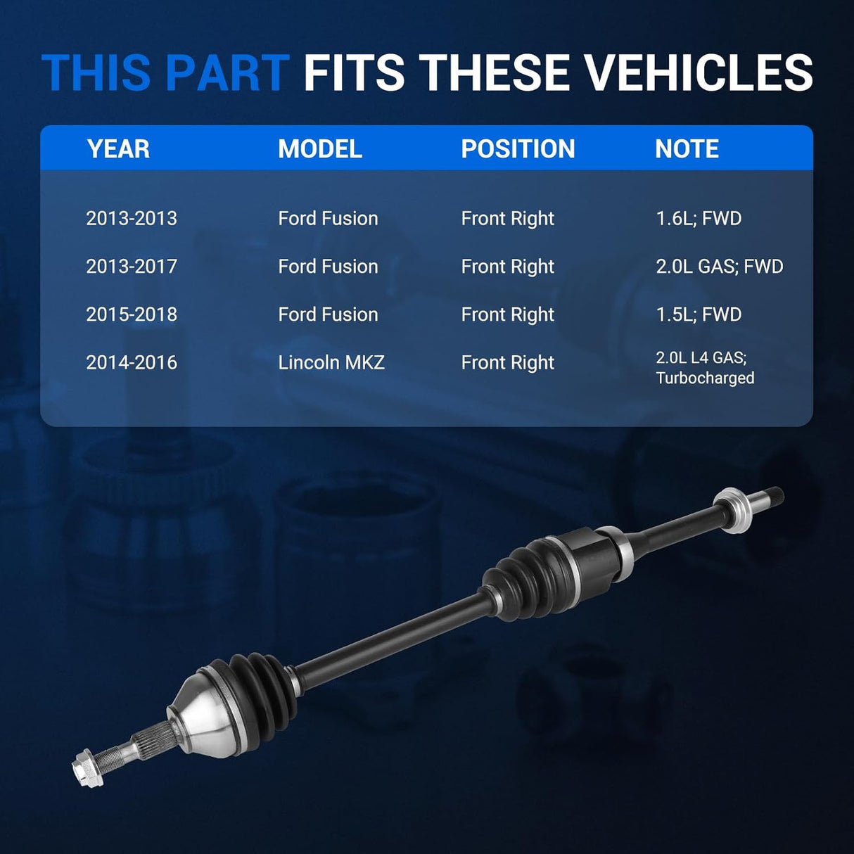 Front Right CV Axle Shaft Assembly for 2013-2018 Ford Fusion & 2014-2016 Lincoln MKZ