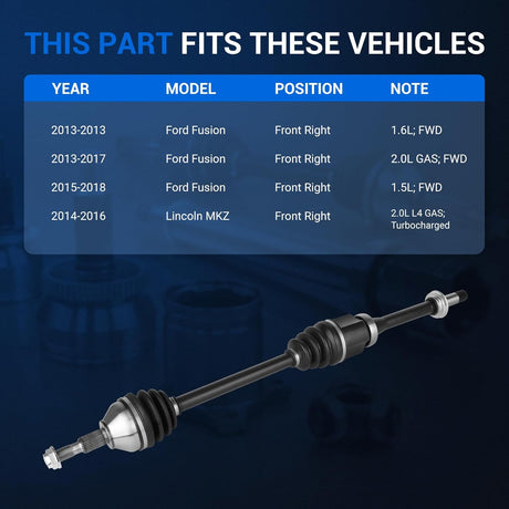 Front Right CV Axle Shaft Assembly for 2013-2018 Ford Fusion & 2014-2016 Lincoln MKZ