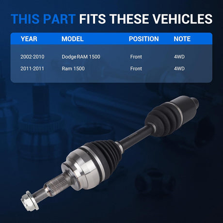 2Pcs Front CV Axle Shaft Assembly for 2002-2011 Dodge Ram 1500