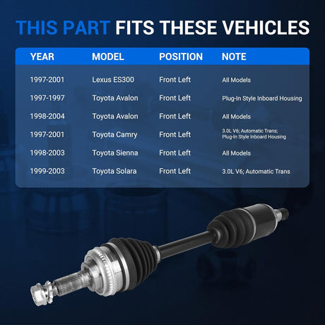 Front Left Driver Side CV Axle Shaft Assembly for 1997-2001 Lexus, 1997-2003 Toyota