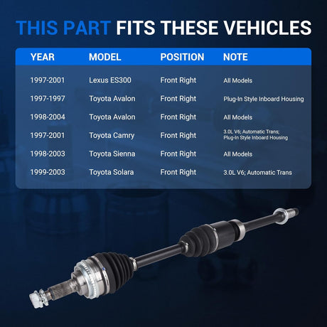 Front Right Passenger Side CV Axle Shaft Assembly for 1997-2001 Lexus, 1997-2003 Toyota