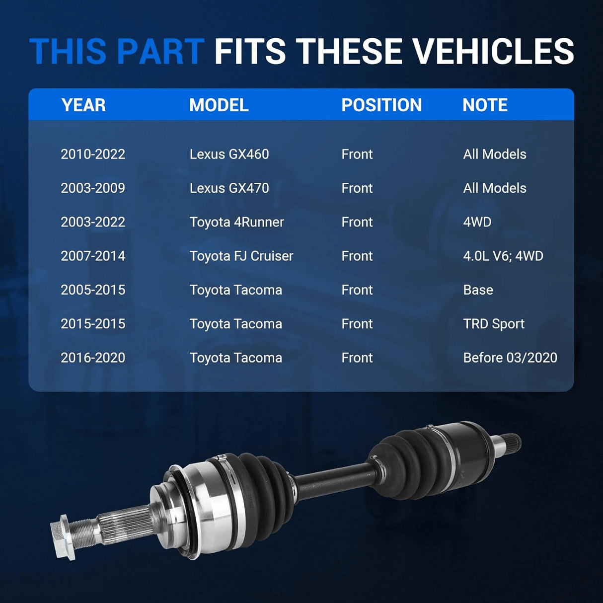 2Pcs Front CV Axle Shaft Assembly for 2003-2022 Lexus, Toyota