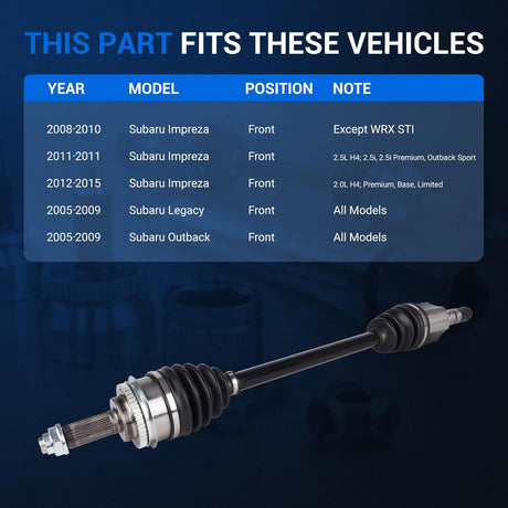 2Pcs Front CV Axle Shaft Assembly for 2005-2015 Subaru