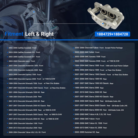 Front or Rear Brake Caliper for 2002-2006 Cadillac, 1999-2013 Chevy, GMC, 2003-2009 Hummer
